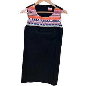 PERSIFOR Black Sleeveless Embroidered Tweed Woven Textile Dress Women's SMALL